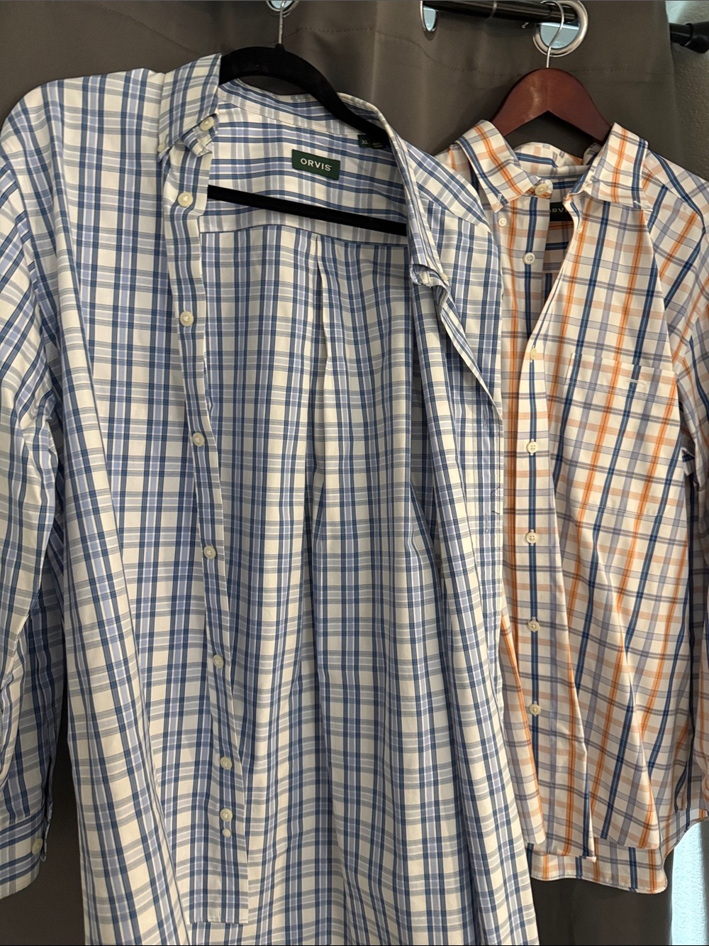 Two Orvis Men's Blue and White Plaid Button-Down Shirt